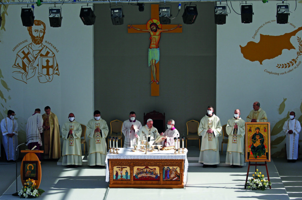 The Pope celebrates Mass at the GSP stadium in Nicosia, Cyprus.