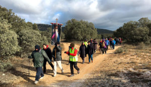 Pilgrims walking in the countryside