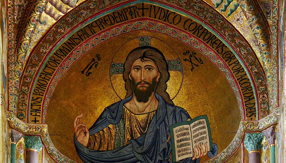 Pantokrator, Apsismosaik in der Kathedrale von Cafalù, Sizilien.